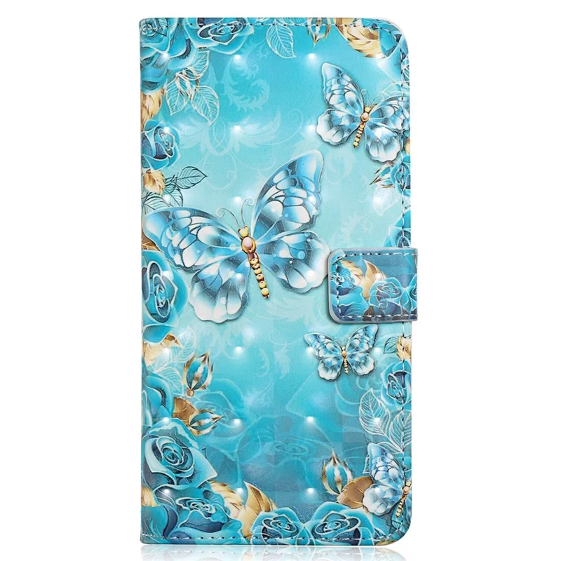 Per Samsung Galaxy A35 5G Pattern Printing Phone Case PU Leather Stand Cover - Blue Gold Butterfly