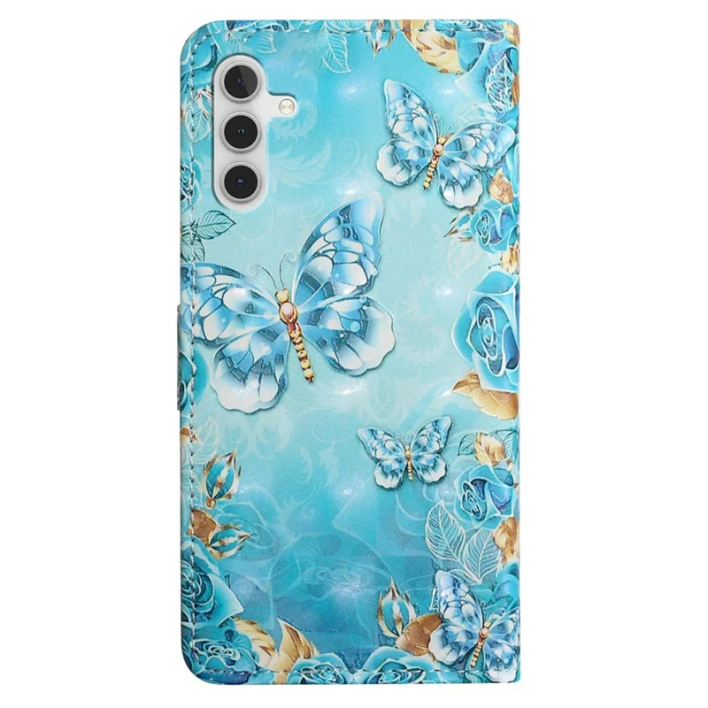 Per Samsung Galaxy A35 5G Pattern Printing Phone Case PU Leather Stand Cover - Blue Gold Butterfly