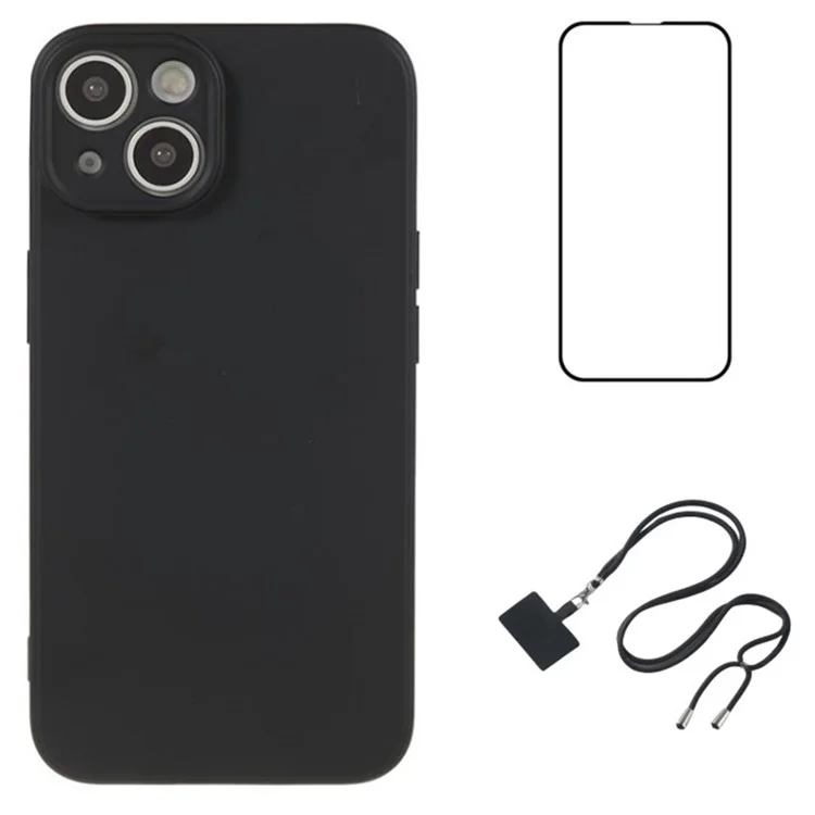 WANLONFENG RB1 Series per iPhone 13 TPU Case+Screen Film+Lanyard Set 3-in-1 - Nero