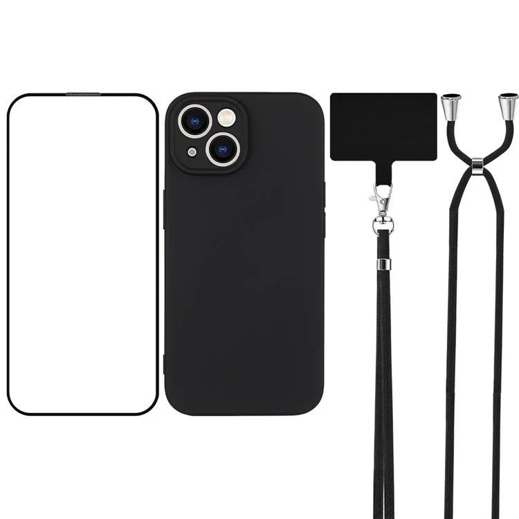 WANLONFENG RB1 Series per iPhone 13 TPU Case+Screen Film+Lanyard Set 3-in-1 - Nero