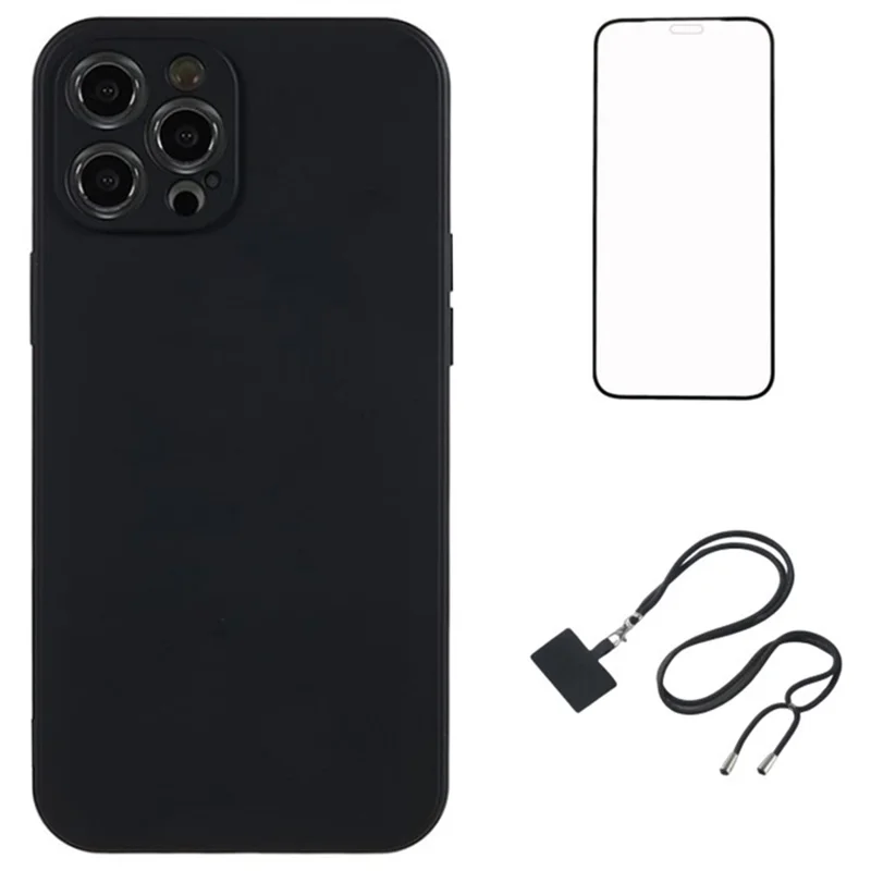 WANLONFENG RB1 Series For iPhone 12 Pro Max Case Soft TPU 3-in-1 Phone Cover with Screen Film - Black