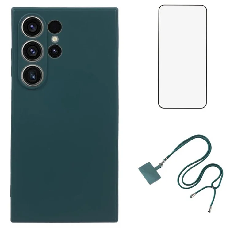 WANLONFENG RB1 Series For Samsung Galaxy S24 Ultra Funda de TPU para teléfono con protector de pantalla + cordón - Verde del Ejército