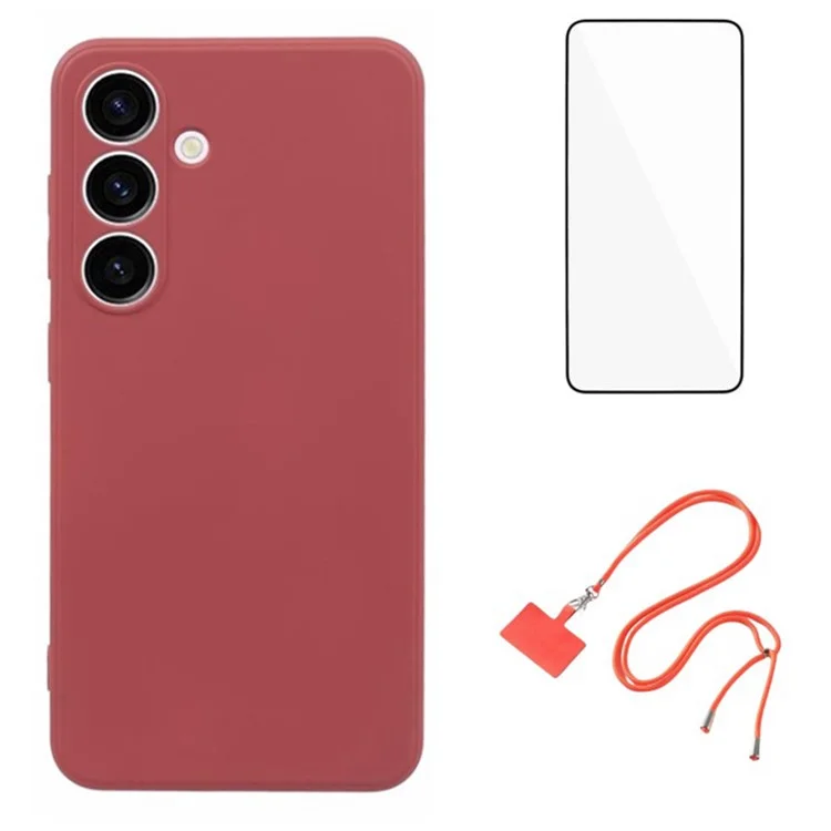WANLONFENG RB1 Series Para Samsung Galaxy S24+ Funda Carcasa 3 en 1 de TPU con Película Protectora de Pantalla - Rojo Espino