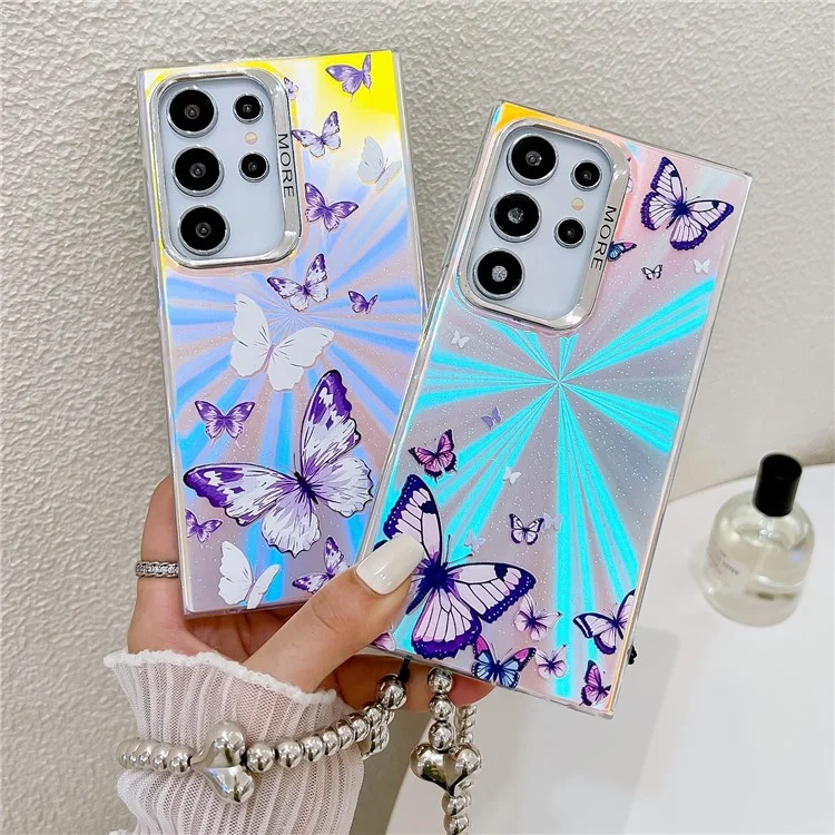Per Samsung Galaxy S24 Ultra Phone Case Electroplated Laser Butterfly Pattern PC+TPU Cover con Beaded Bracelet - AB6