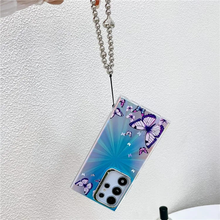 Per Samsung Galaxy S24 Ultra Phone Case Electroplated Laser Butterfly Pattern PC+TPU Cover con Beaded Bracelet - AB6