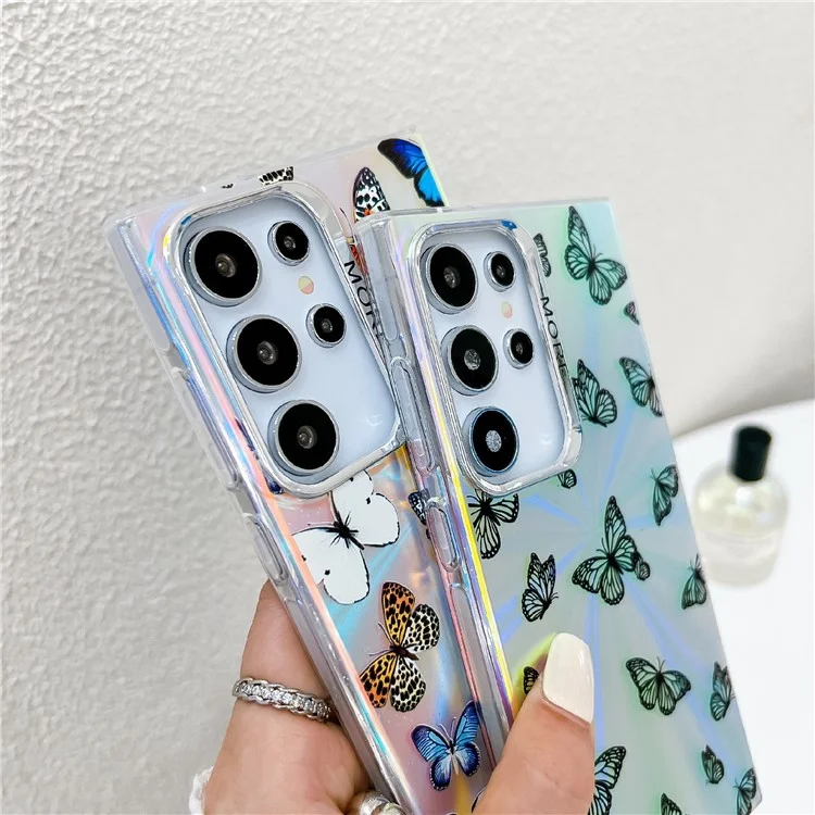 Per Samsung Galaxy S24 Ultra Phone Case Electroplated Laser Butterfly Pattern PC+TPU Cover con Beaded Bracelet - AB6