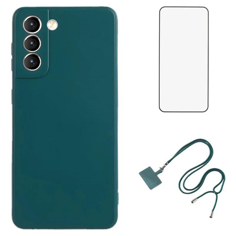 WANLONFENG RB1-Serie für Samsung Galaxy S21 5G-Hülle mit Bildschirmfolie, Schlüsselband, schlanke TPU-Handyhülle - Armeegrün