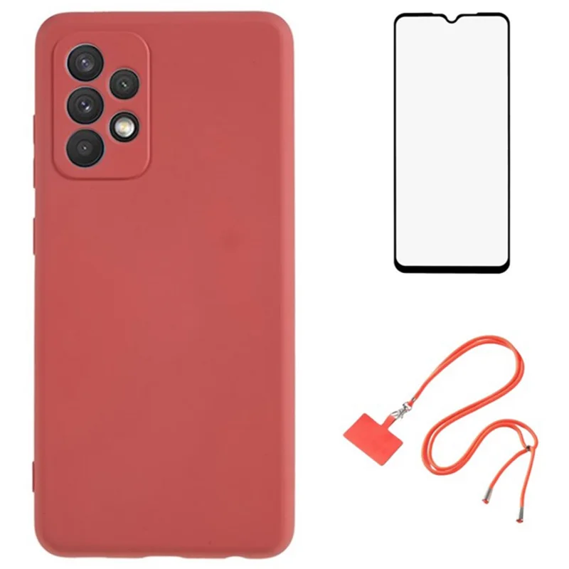 WANLONFENG RB1 Series per Samsung Galaxy A32 5G / M32 5G Custodia sottile in TPU morbido con pellicola protettiva per lo schermo, cordino - Hawthorn Red