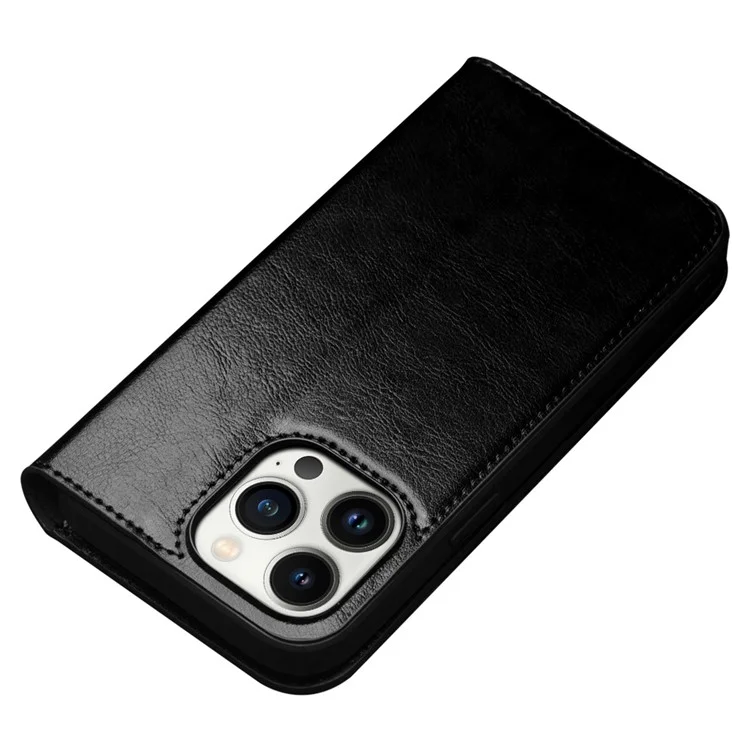 QIALINO Für iPhone 14 Pro Max 6,7 Zoll Flip Wallet Case Stand Drop-proof Echtleder Handyhülle - Schwarz
