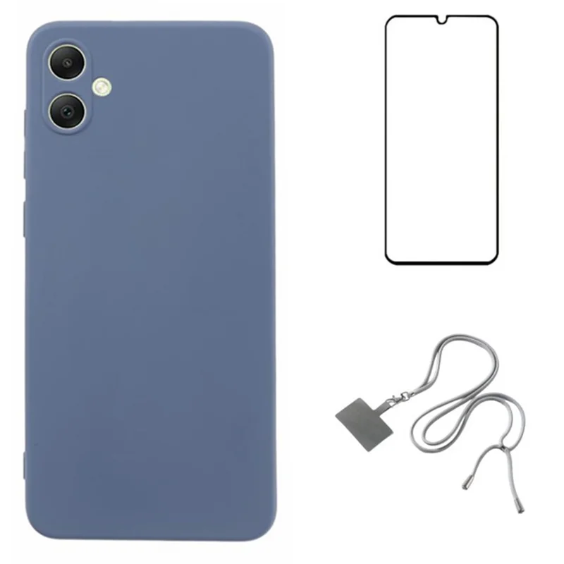 WANLONFENG RB1 Series Para Samsung Galaxy A05 4G Capa de TPU Protetor de Tela Cordão 3 em 1 - Lavender Grey