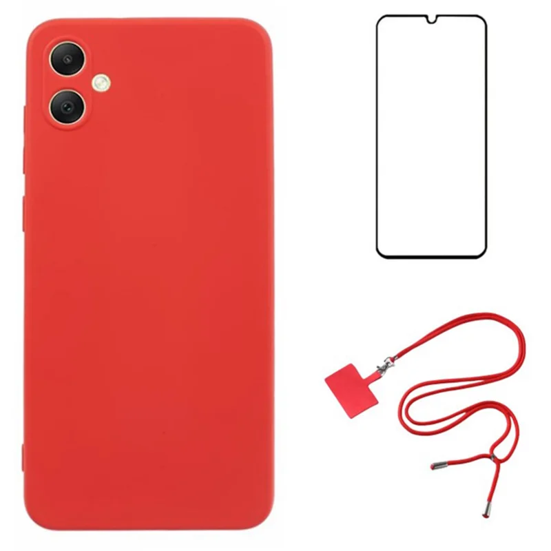 WANLONFENG RB1 Series For Samsung Galaxy A05 4G TPU Case Screen Protector Lanyard 3-in-1 -  Red