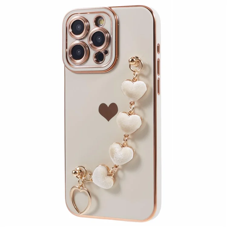 For iPhone 12 Pro TPU Case Electroplating Protective Phone Cover with Heart Chain Strap -  White