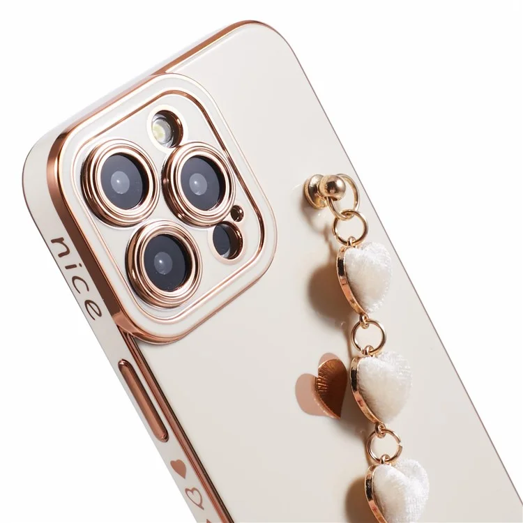 For iPhone 12 Pro TPU Case Electroplating Protective Phone Cover with Heart Chain Strap -  White