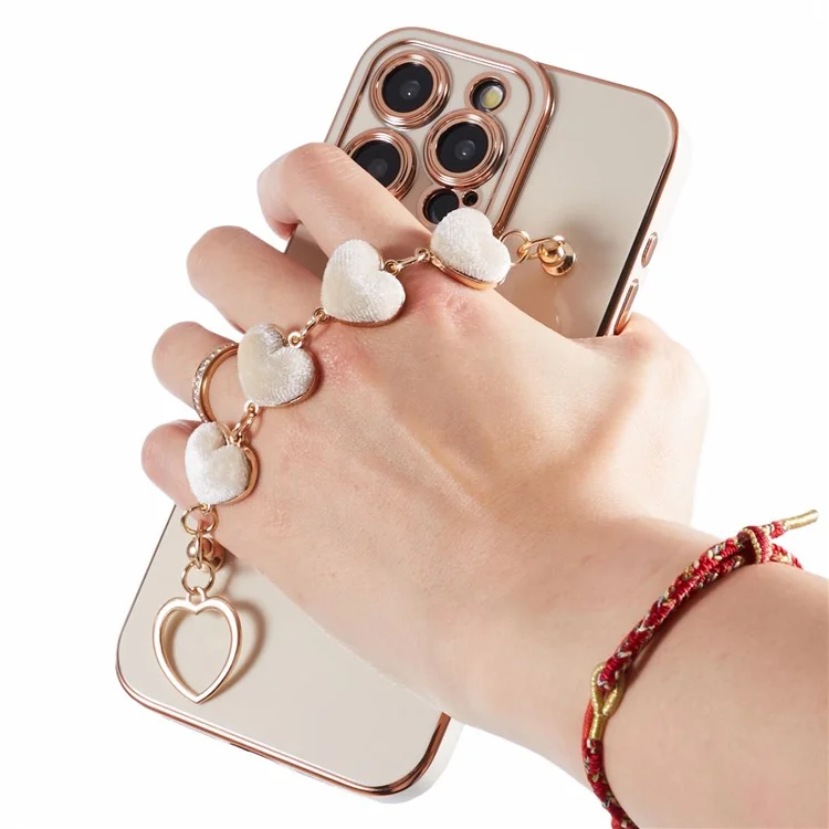 For iPhone 12 Pro TPU Case Electroplating Protective Phone Cover with Heart Chain Strap -  White