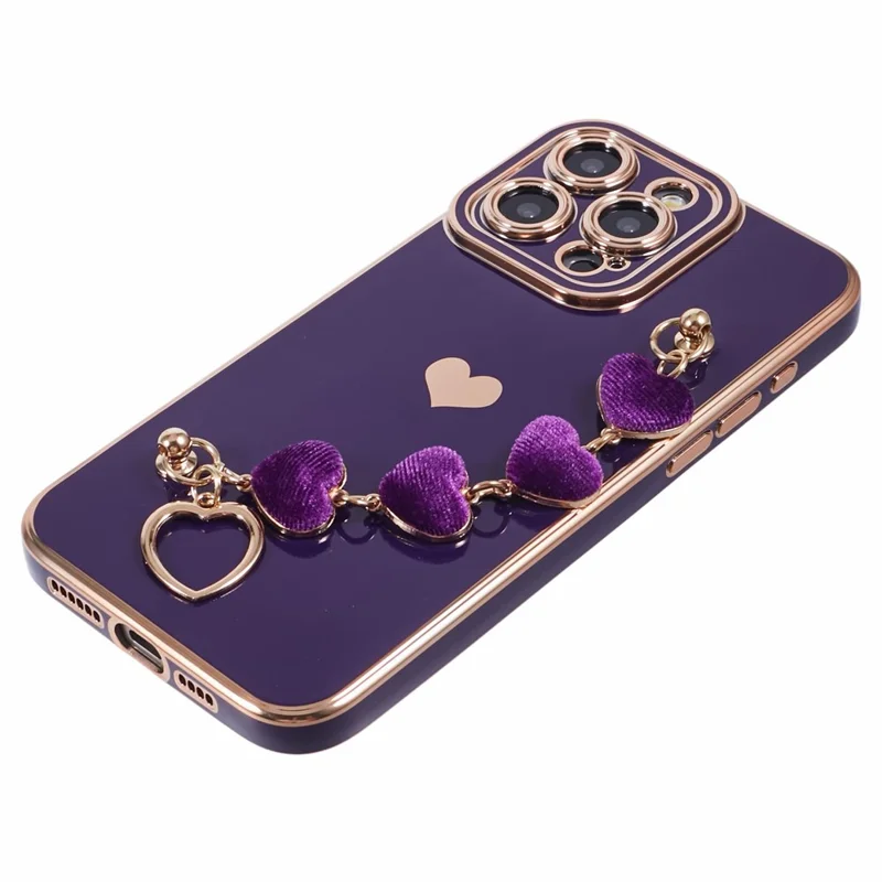 For iPhone 12 Pro TPU Case Electroplating Beskyttelsesdæksel med Hjerte Kædebeslag - Mørk Lilla