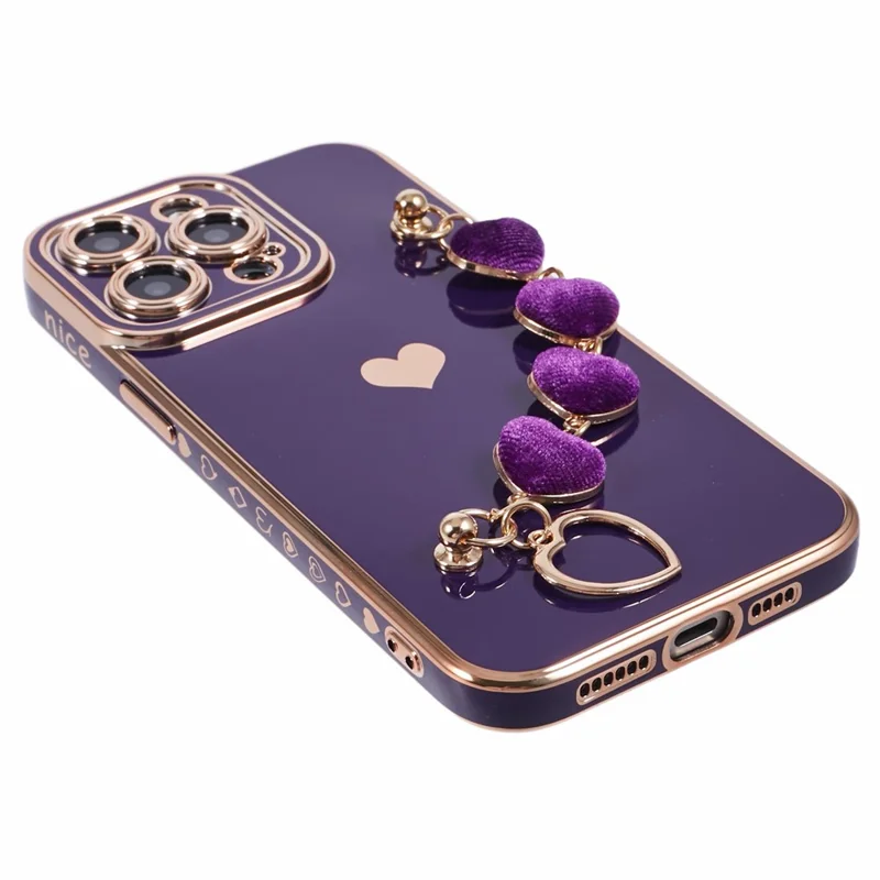 For iPhone 12 Pro TPU Case Electroplating Beskyttelsesdæksel med Hjerte Kædebeslag - Mørk Lilla