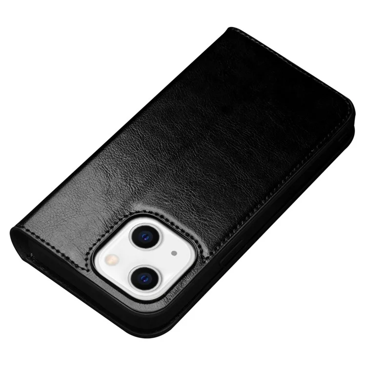 QIALINO для iPhone 14 Plus Fully Protection Phone Flip Wallet Case Stand Drop-proof Genuine Leather Phone Cover - Чёрный
