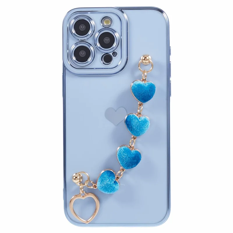 For iPhone 12 Pro Max TPU Case with Heart Hand Strap Electroplating Phone Cover - Blue