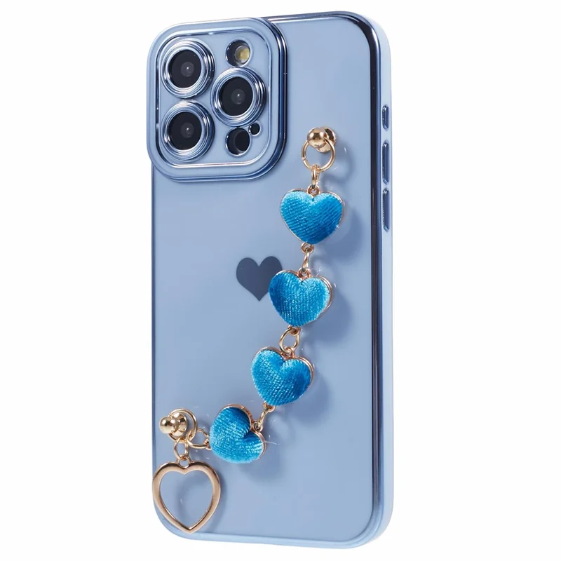 For iPhone 12 Pro Max TPU Case with Heart Hand Strap Electroplating Phone Cover - Blue
