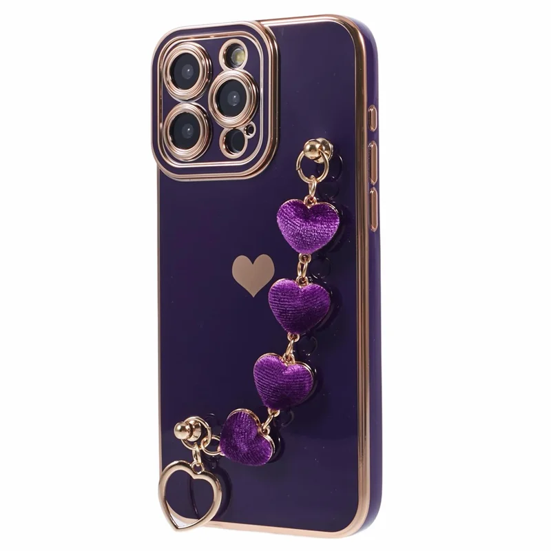 Per iPhone 12 Pro Max Custodia TPU con Cinturino a Forma di Cuore Placcatura Telefono - Viola Scuro