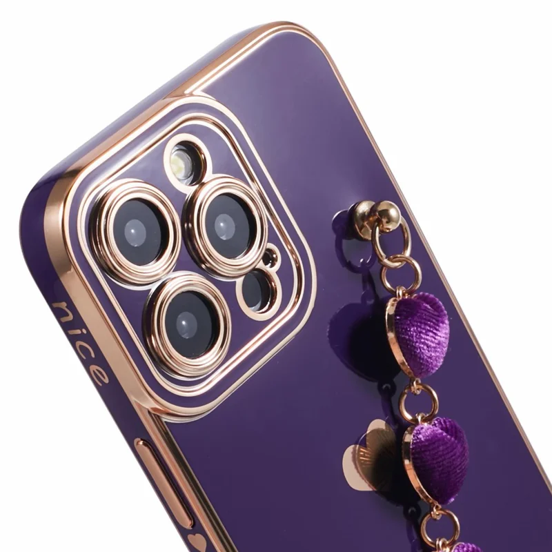 Per iPhone 12 Pro Max Custodia TPU con Cinturino a Forma di Cuore Placcatura Telefono - Viola Scuro