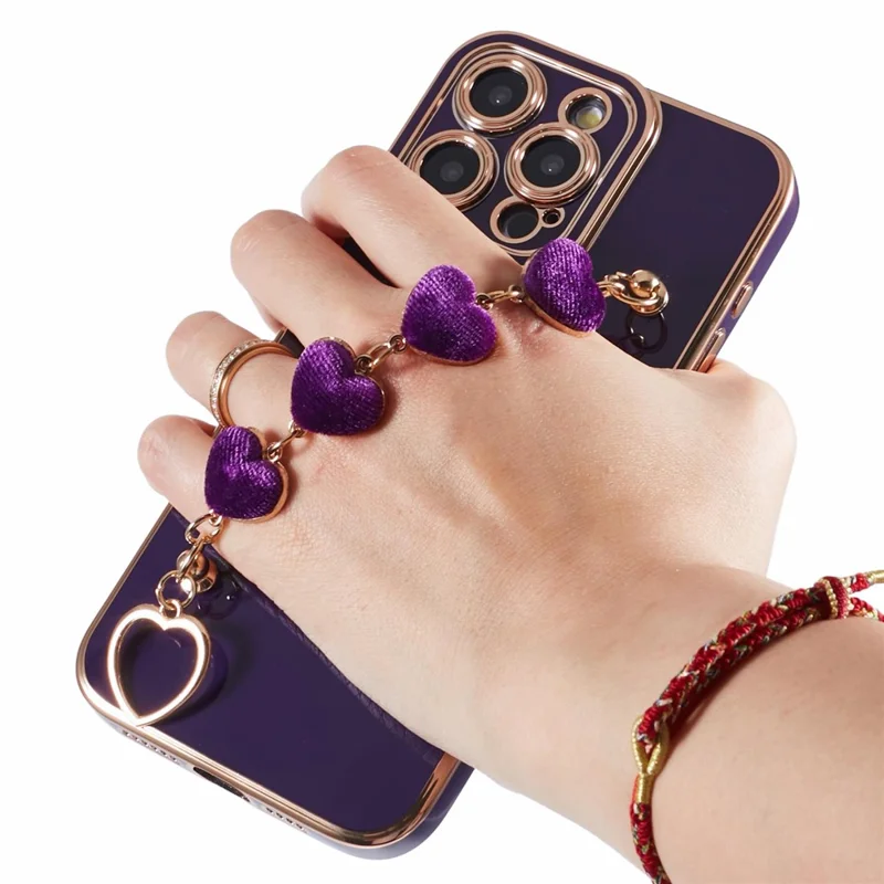 Per iPhone 12 Pro Max Custodia TPU con Cinturino a Forma di Cuore Placcatura Telefono - Viola Scuro