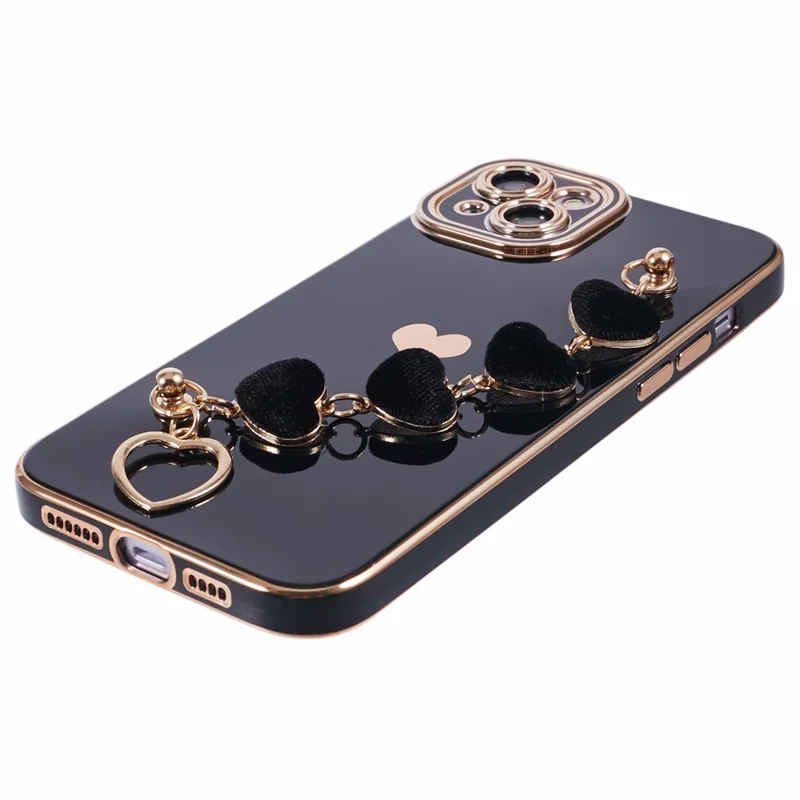 For iPhone 13 Case Shockproof TPU Phone Cover with Chain Bracelet - Black