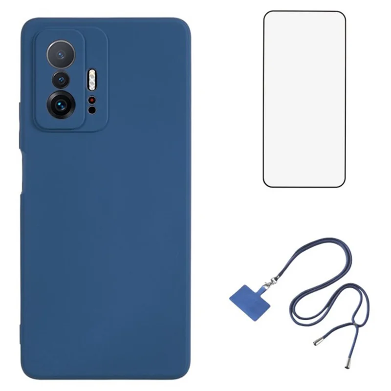 WANLONFENG RB1 Series For Xiaomi 11T 5G / 11T Pro 5G TPU Case with Screen Protector+Lanyard -  Sapphire