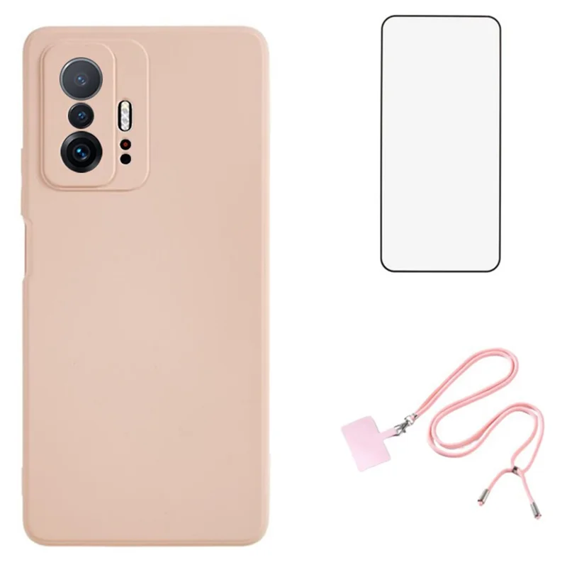 WANLONFENG RB1 Series For Xiaomi 11T 5G / 11T Pro 5G TPU Case with Screen Protector+Lanyard -  Pink