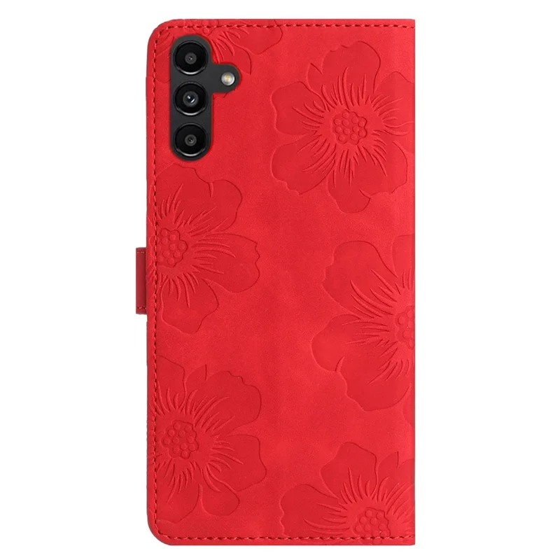 For Samsung Galaxy A35 5G Cell Phone Case Leather Wallet Flower Imprinted Stand Cover - Red