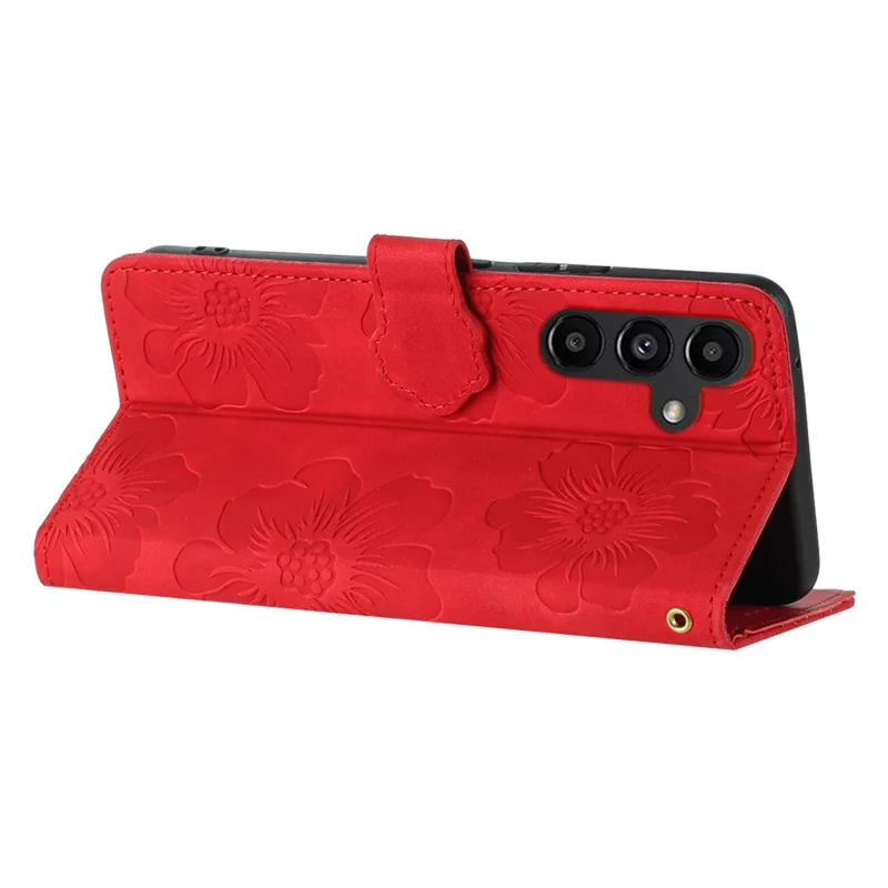 For Samsung Galaxy A35 5G Cell Phone Case Leather Wallet Flower Imprinted Stand Cover - Red