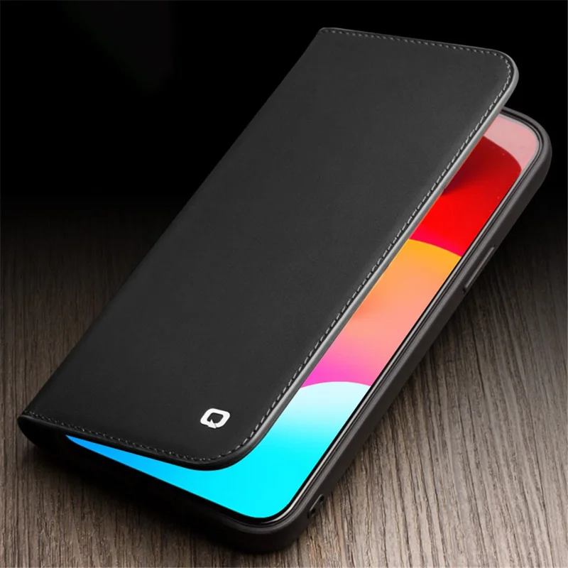 QIALINO For iPhone 14 Pro Max 6.7 inch Classic 2nd-Series Phone Case Flip Stand Wallet Cover Business Style Genuine Leather Phone Shell - Black