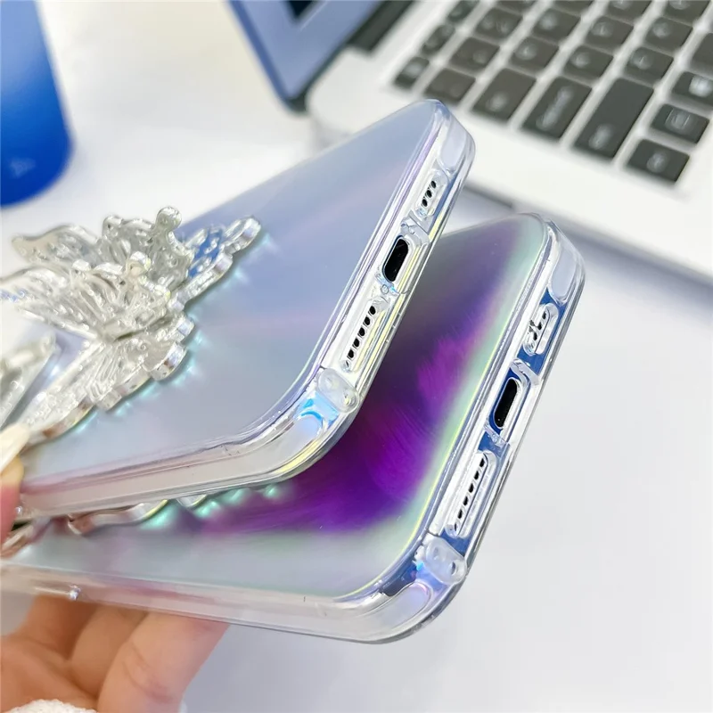 For iPhone 15 Pro Max Phone Case IMD Electroplating PC+TPU Cover with Butterfly Kickstand - AK1