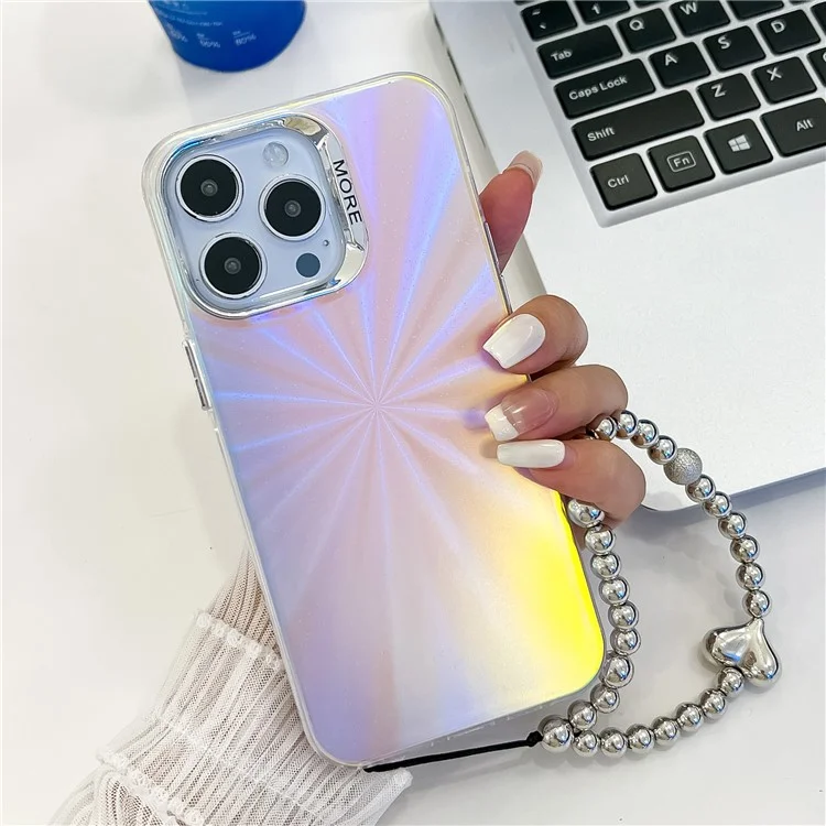 Für iPhone 15 Pro Max Case PC+TPU IMD Laser Texture Matte Phone Cover mit Perlenarmband - AK2