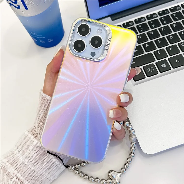 Für iPhone 15 Pro Max Case PC+TPU IMD Laser Texture Matte Phone Cover mit Perlenarmband - AK2