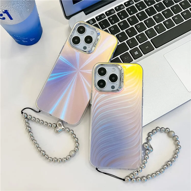 Für iPhone 15 Pro Max Case PC+TPU IMD Laser Texture Matte Phone Cover mit Perlenarmband - AK2
