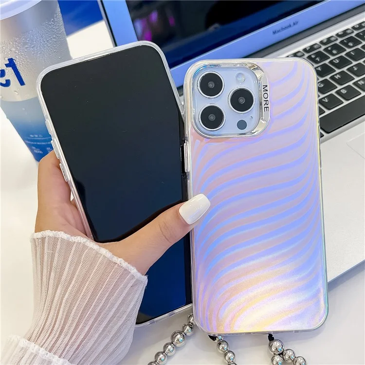 Für iPhone 15 Pro Max Case PC+TPU IMD Laser Texture Matte Phone Cover mit Perlenarmband - AK2