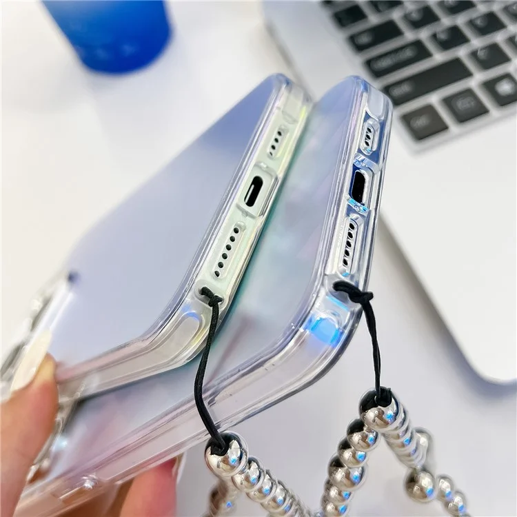 Für iPhone 15 Pro Max Case PC+TPU IMD Laser Texture Matte Phone Cover mit Perlenarmband - AK2