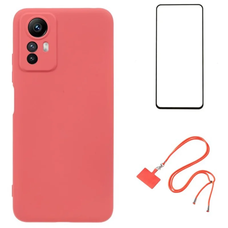 WANLONFENG RB1 Series For Xiaomi Redmi Note 12S 4G Case TPU Phone Cover with Screen Protector+Lanyard - Hawthorn Red