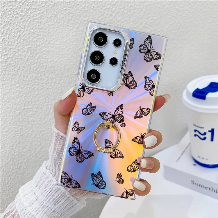 Pour Samsung Galaxy S24 Ultra Case Electroplating Laser Butterfly Pattern Anti-Scratch Phone Cover - AB5