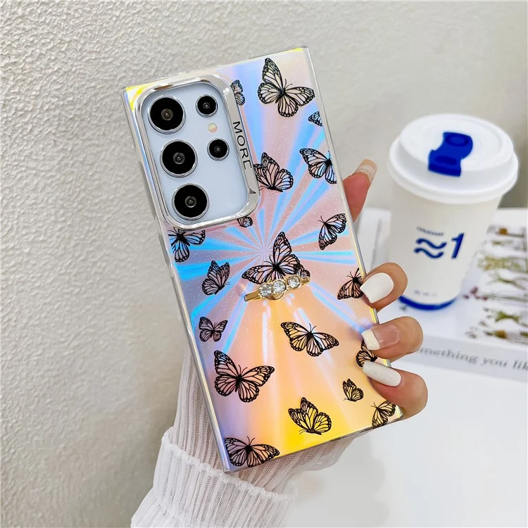 Pour Samsung Galaxy S24 Ultra Case Electroplating Laser Butterfly Pattern Anti-Scratch Phone Cover - AB5
