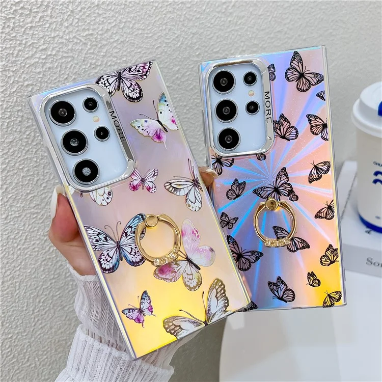 Pour Samsung Galaxy S24 Ultra Case Electroplating Laser Butterfly Pattern Anti-Scratch Phone Cover - AB5