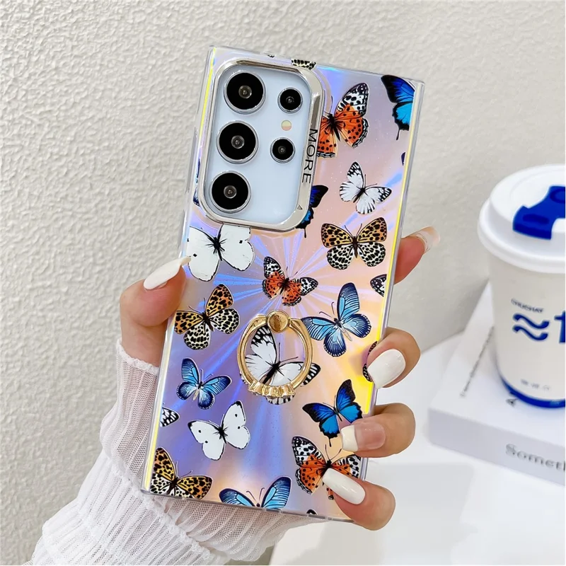 For Samsung Galaxy S24 Ultra Case Electroplating Laser Butterfly Pattern Anti-Scratch Phone Cover - AB1