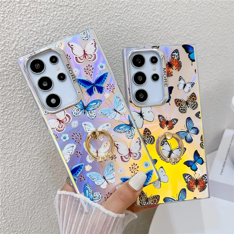 For Samsung Galaxy S24 Ultra Case Electroplating Laser Butterfly Pattern Anti-Scratch Phone Cover - AB1