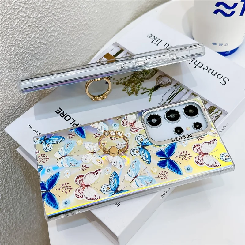 For Samsung Galaxy S24 Ultra Case Electroplating Laser Butterfly Pattern Anti-Scratch Phone Cover - AB1