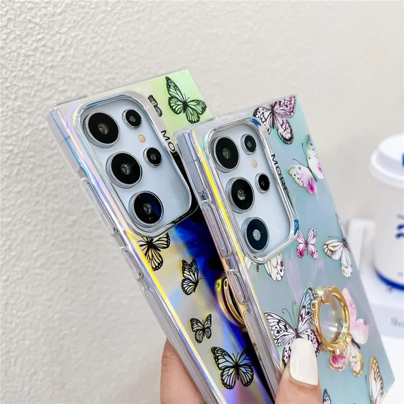 For Samsung Galaxy S24 Ultra Case Electroplating Laser Butterfly Pattern Anti-Scratch Phone Cover - AB1
