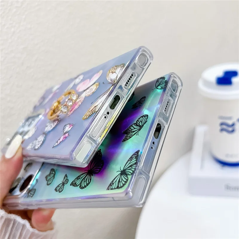 For Samsung Galaxy S24 Ultra Case Electroplating Laser Butterfly Pattern Anti-Scratch Phone Cover - AB1