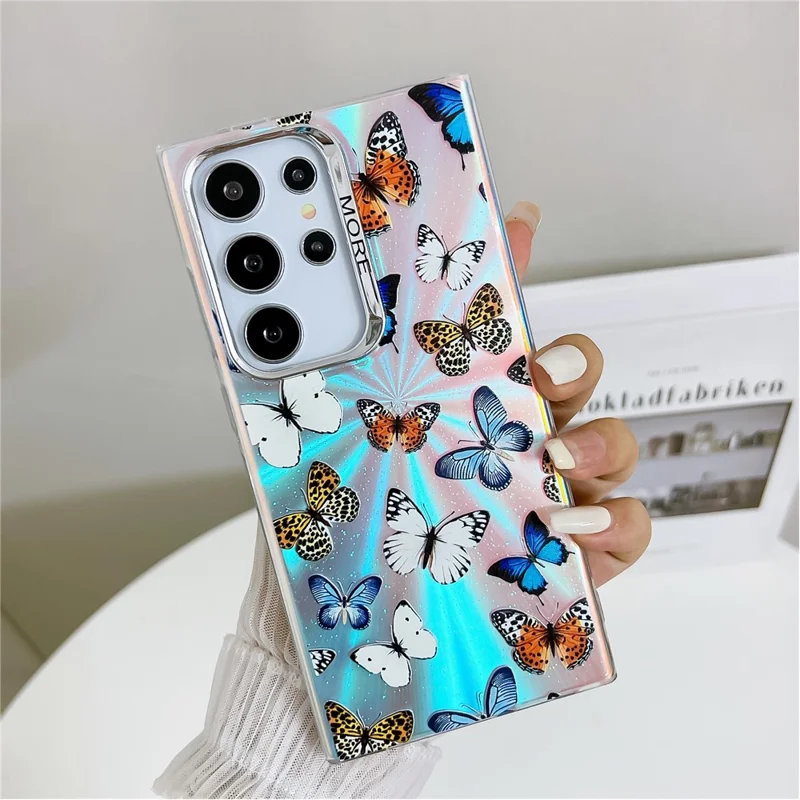 Samsung Galaxy S24 Ultra-hoesje met laser vlindermotief, krasbestendig TPU+PC telefoonhoesje - AB1