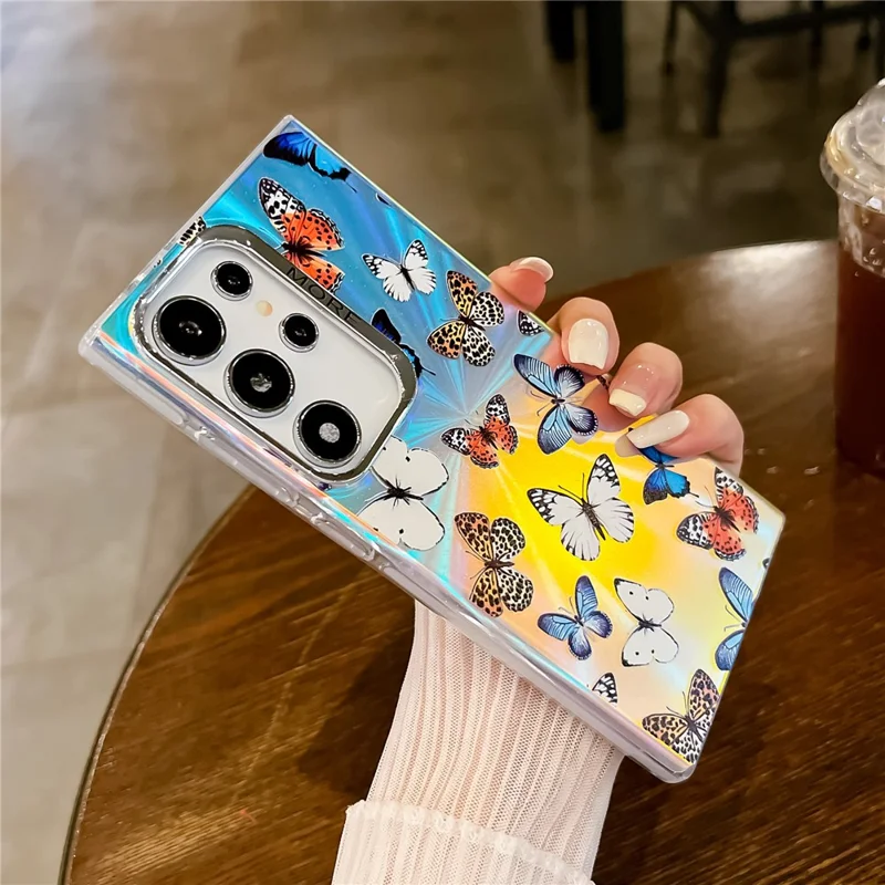 Samsung Galaxy S24 Ultra-hoesje met laser vlindermotief, krasbestendig TPU+PC telefoonhoesje - AB1