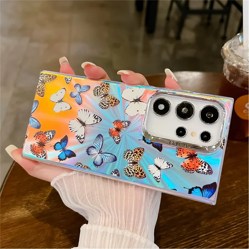 Samsung Galaxy S24 Ultra-hoesje met laser vlindermotief, krasbestendig TPU+PC telefoonhoesje - AB1